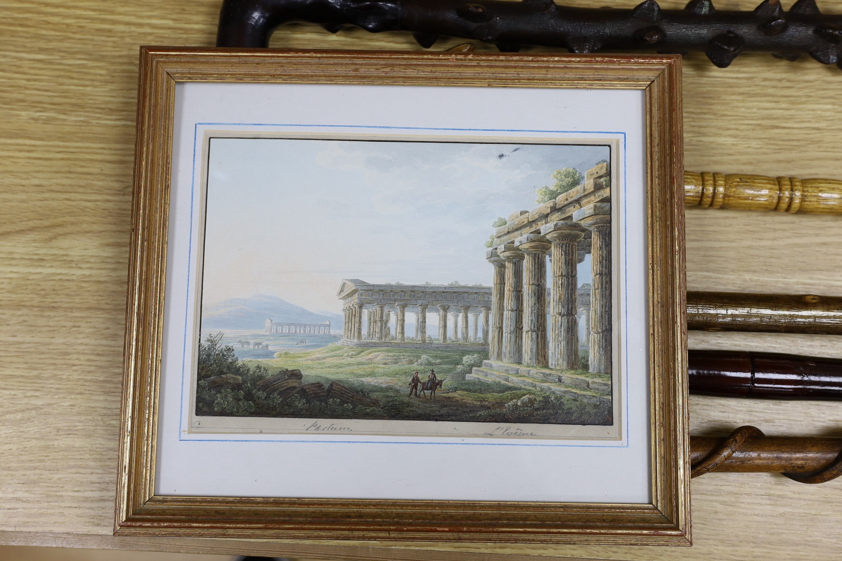 Attributed to Johann Baptist Marzohl (1792-1863), watercolour, 'The Parthenon, Athens', 16 x 24cm